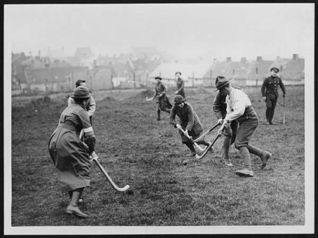 Members of the Women's Army Auxiliary Corps, playing hockey, France