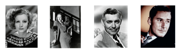 Images of Greta Garbo, Marlene Dietrich, Clark Gable & Errol Flynn from Wikipedia